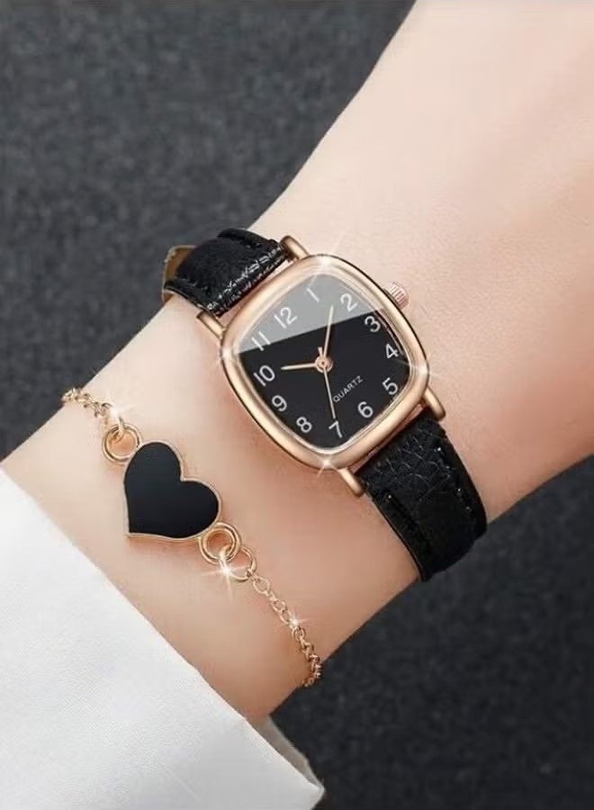 طقم ساعة نسائية أنيقة مقاومة للماء، مصنوعة من الجلد، بتصميم تناظري، هدية مثالية للنساء. - Image 1